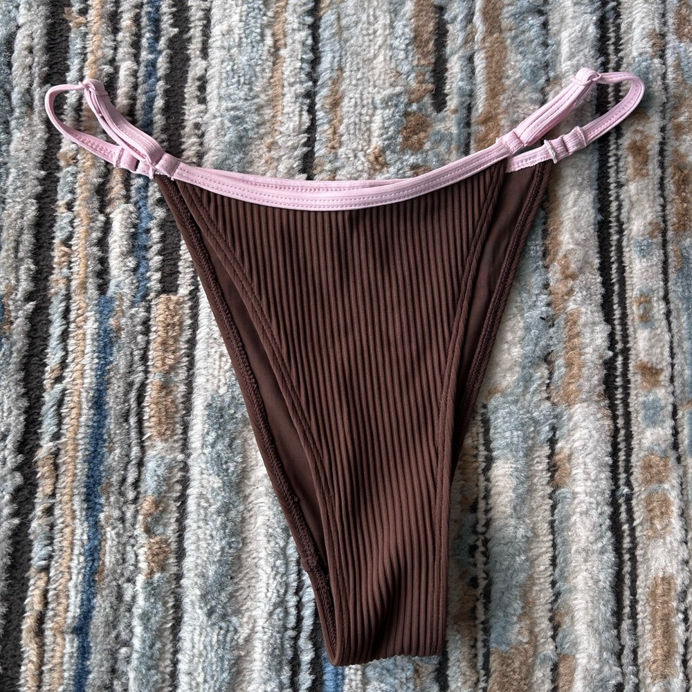 Brown and Pink Ribbed Bikini Bottom